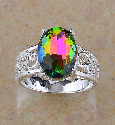 FASHION RAINBOW TOPAZ SILVER RING SIZE 7